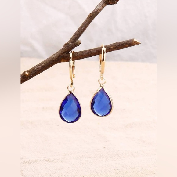 Gemstone Decor Water-Drop Earrings - Amber, Peach, Blue Colors Available - Picture 9 of 12